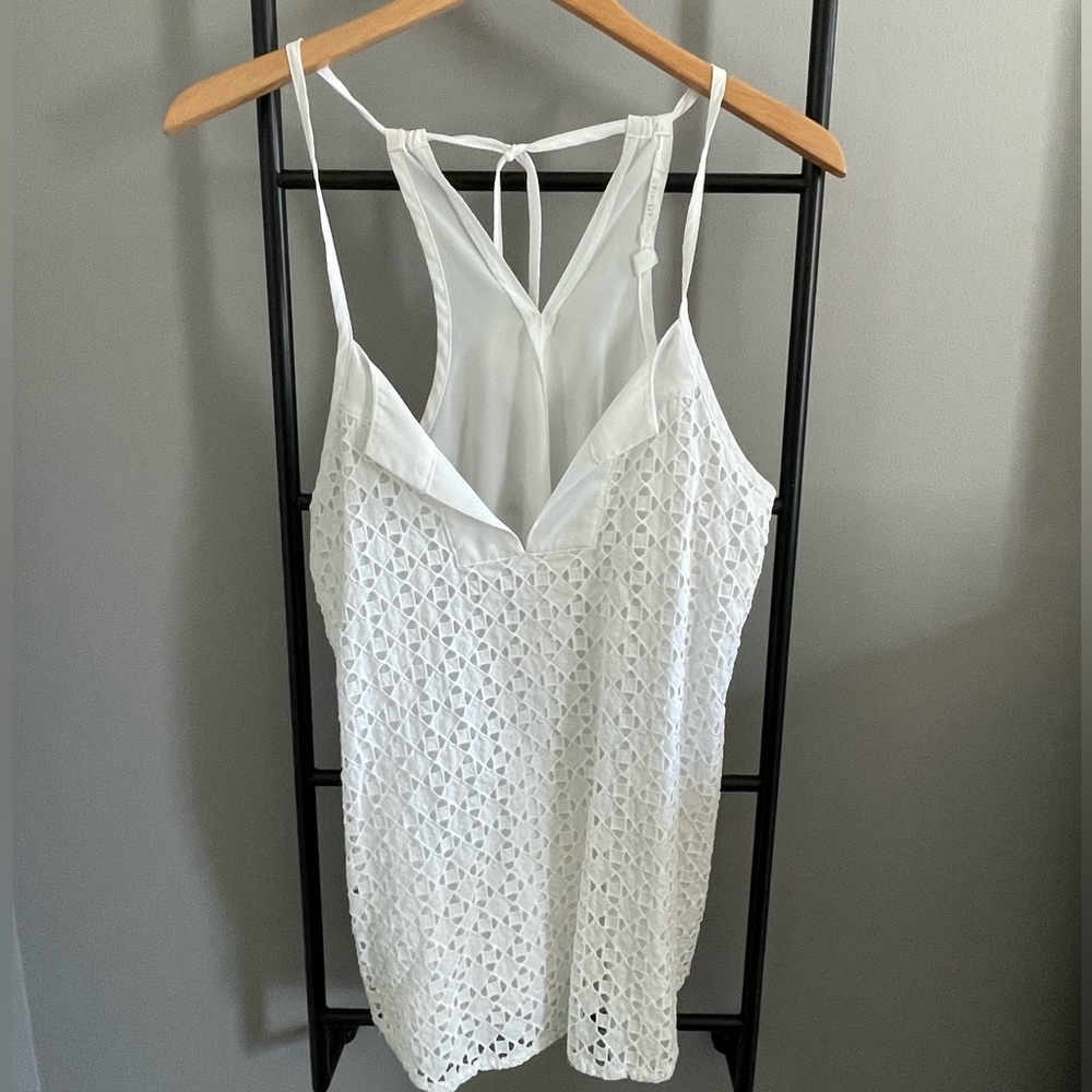 Women's XS Adjustable White Eyelet Halter Tank Top